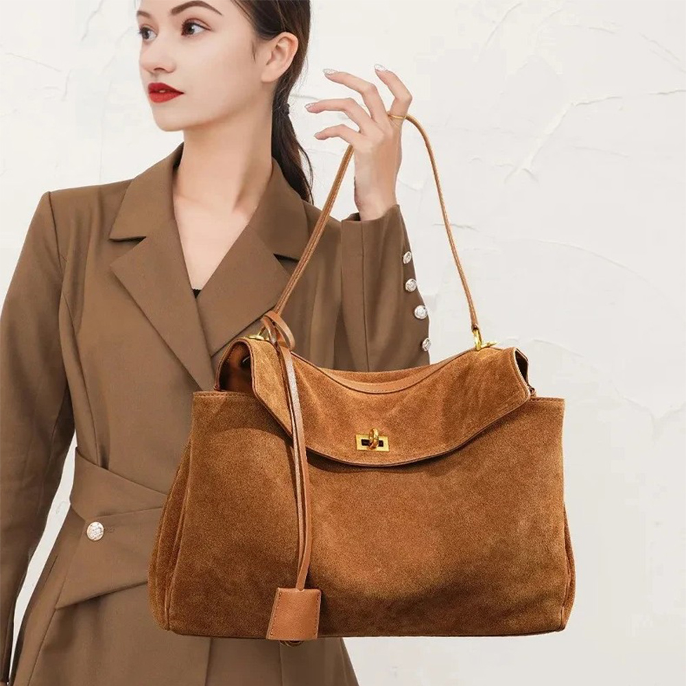 Women Bags On Sale - กระเป๋าหนังแท้หนังกลับสำหรับผู้หญิง ฤดูใบไม้ร่วง-ฤดูหนาว กระเป๋าสะพายไหล่ กระเป๋าถือขนาดใหญ่ กระเป๋าถือแบบเดี่ยว กระเป๋าดีไซเนอร์สุดหรู