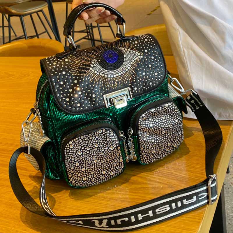 Women Bags Branded - กระเป๋าเป้ของผู้หญิงแฟชั่นความจุขนาดใหญ่กระเป๋าสะพายบ่าเพชร PU หนังกระเป๋าเป้สะพายหลัง Tas Sekolah Anak