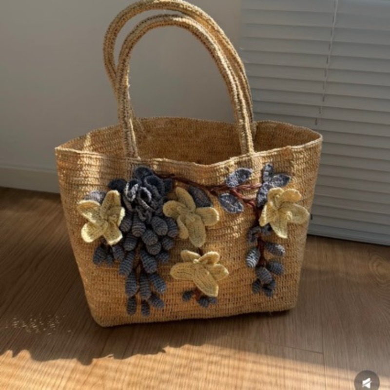 กระเป๋าถือสานมือลายดอกกุหลาบ 3 - Women'S Raffia Bags บทวิจารณ์และราคา